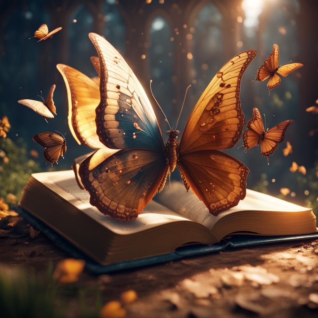 Butterflies Emerge from Flying Book: Fantasy Concept Art