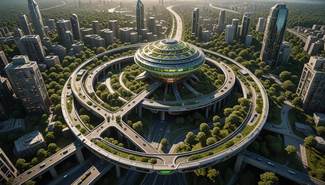 Futuristic Ceremonial City with Sun-Wheel Districts and Sky ...