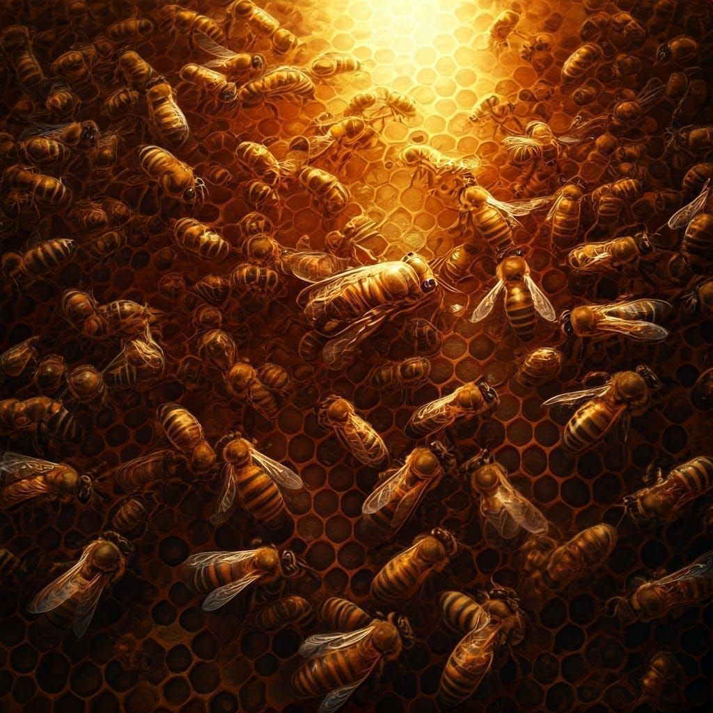 Golden Light Illuminates a Thriving Bees' Hive
