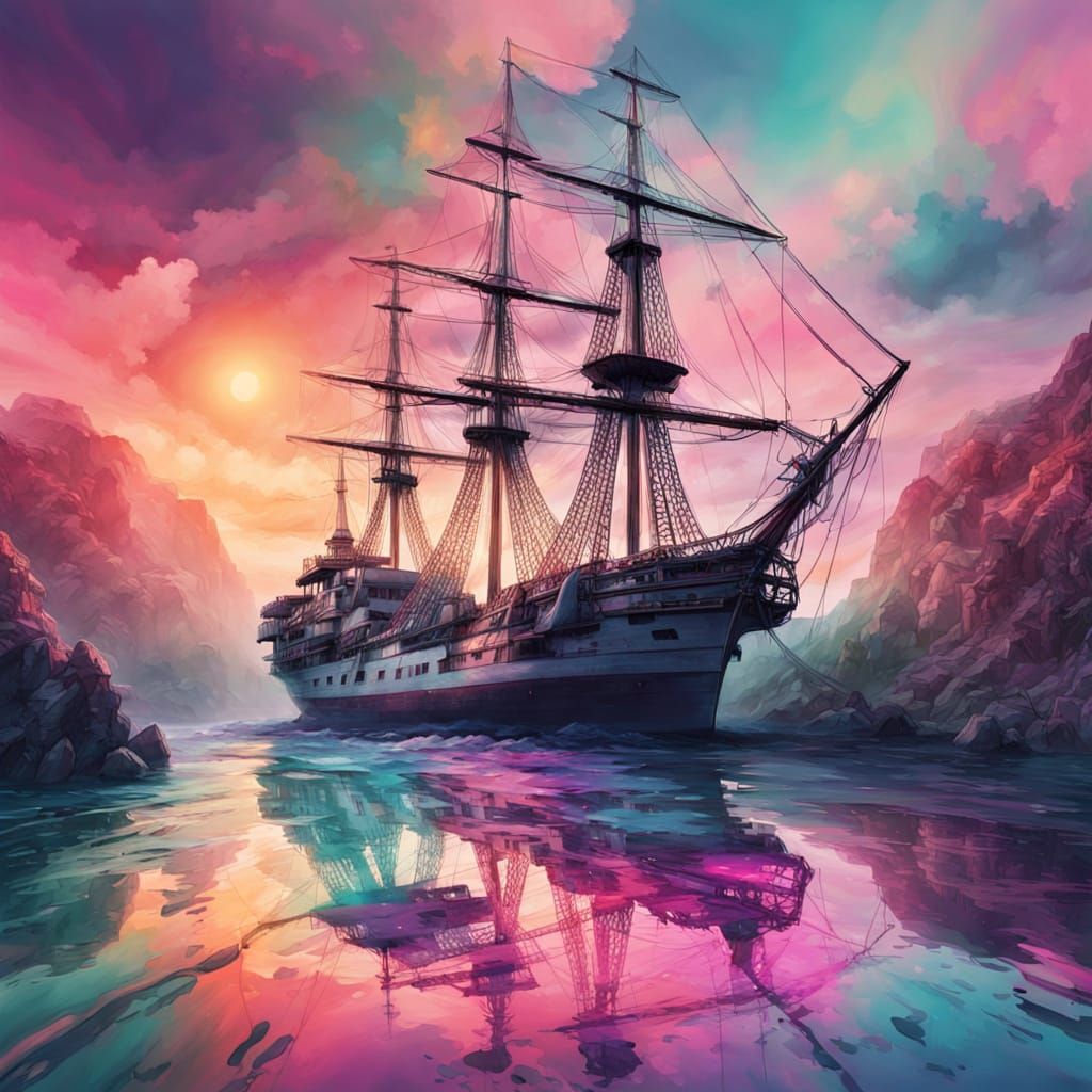 Surreal Pirate Scene in Pastel Colors and Acrylic Style