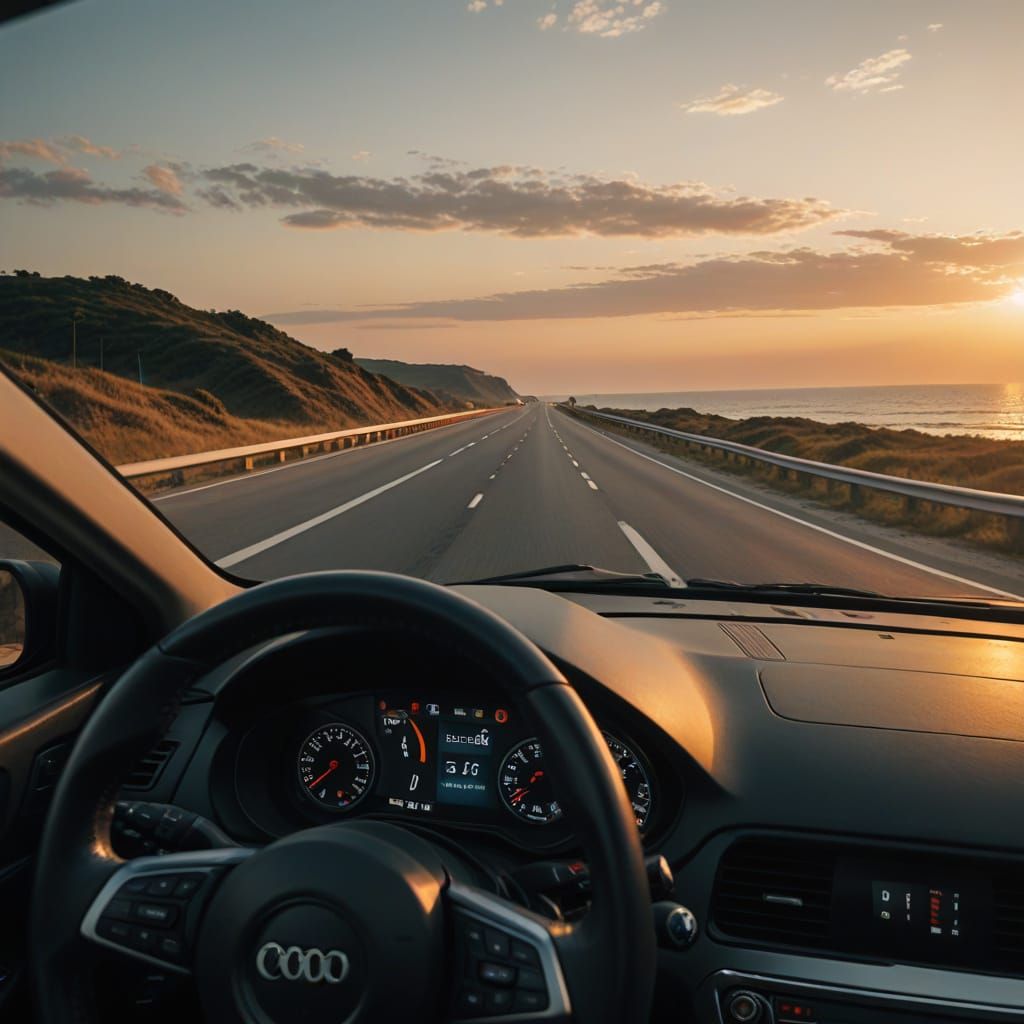 Golden Hour Highway Drive Along the Ocean