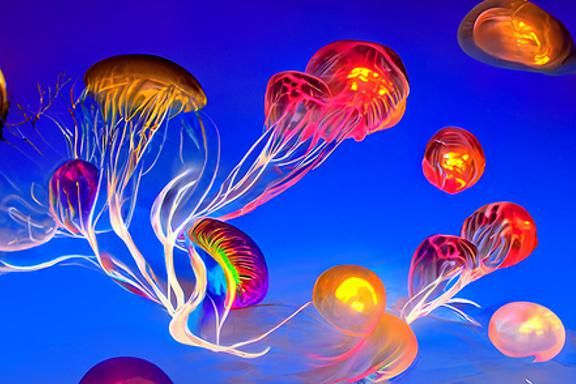 Astral Jellyfish in Mixed Media Illustration