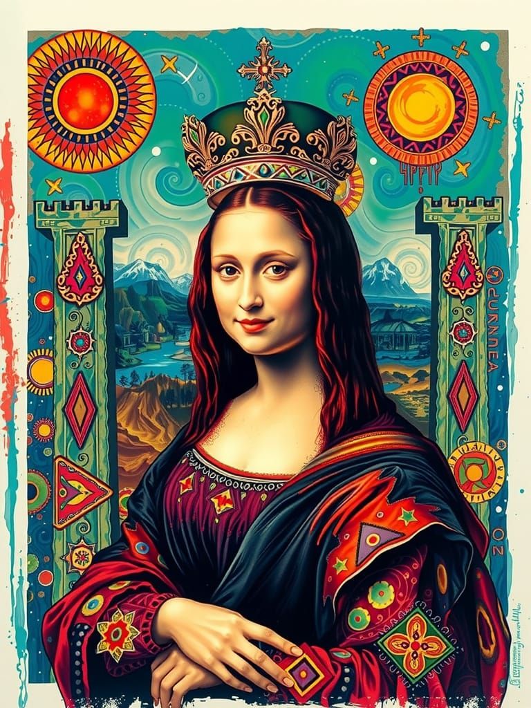 Mona Lisa in Psychedelic Hundertwasser-Inspired Style