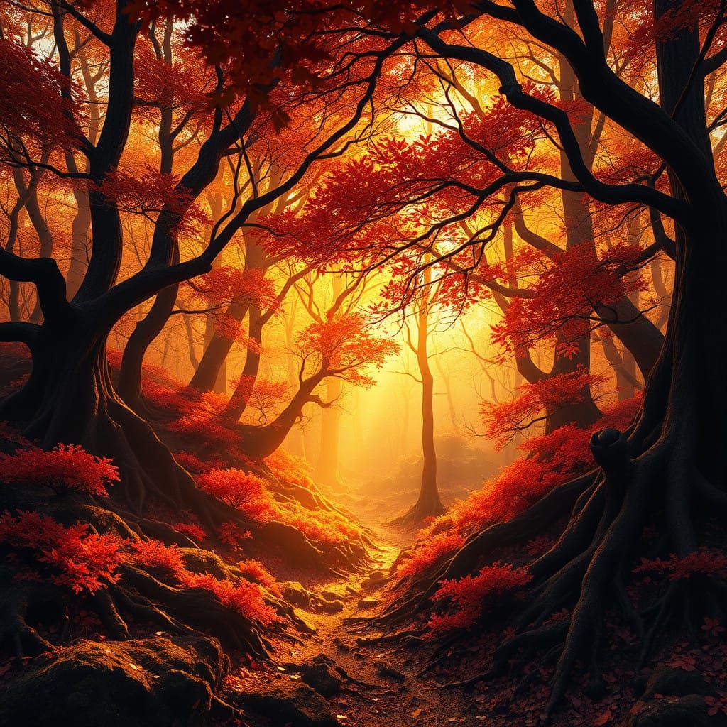 Autumn Landscape in Vibrant, Dreamlike Splendor