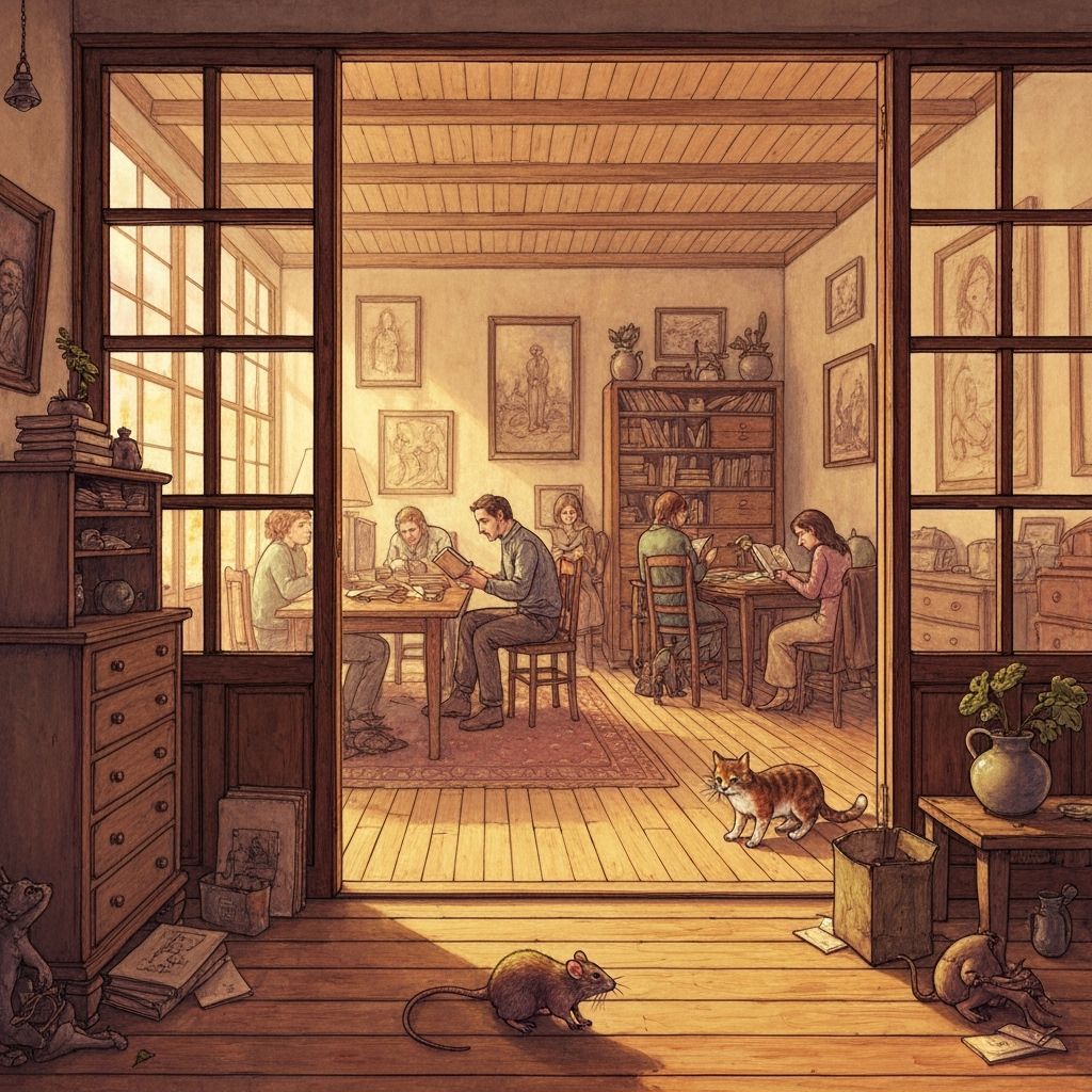 Victorian Library Entwined with Nature in Gouache Style