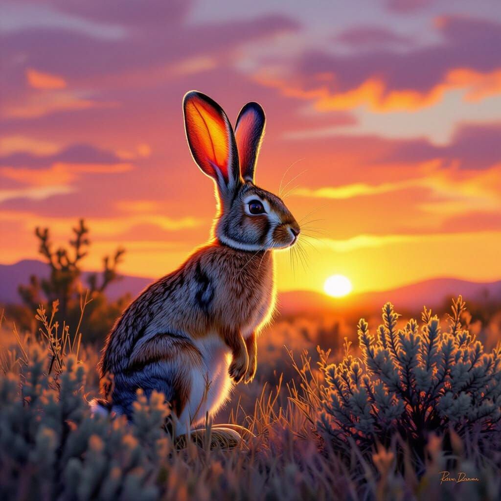 Majestic Jack Rabbit in Luminous Desert Sunset
