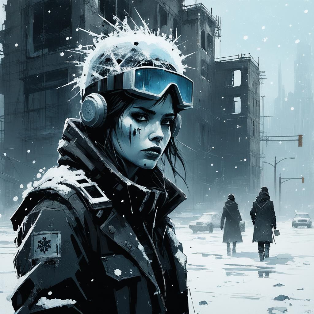 Frostbitten Brutalist Goddess in a Nuclear Winter Landscape