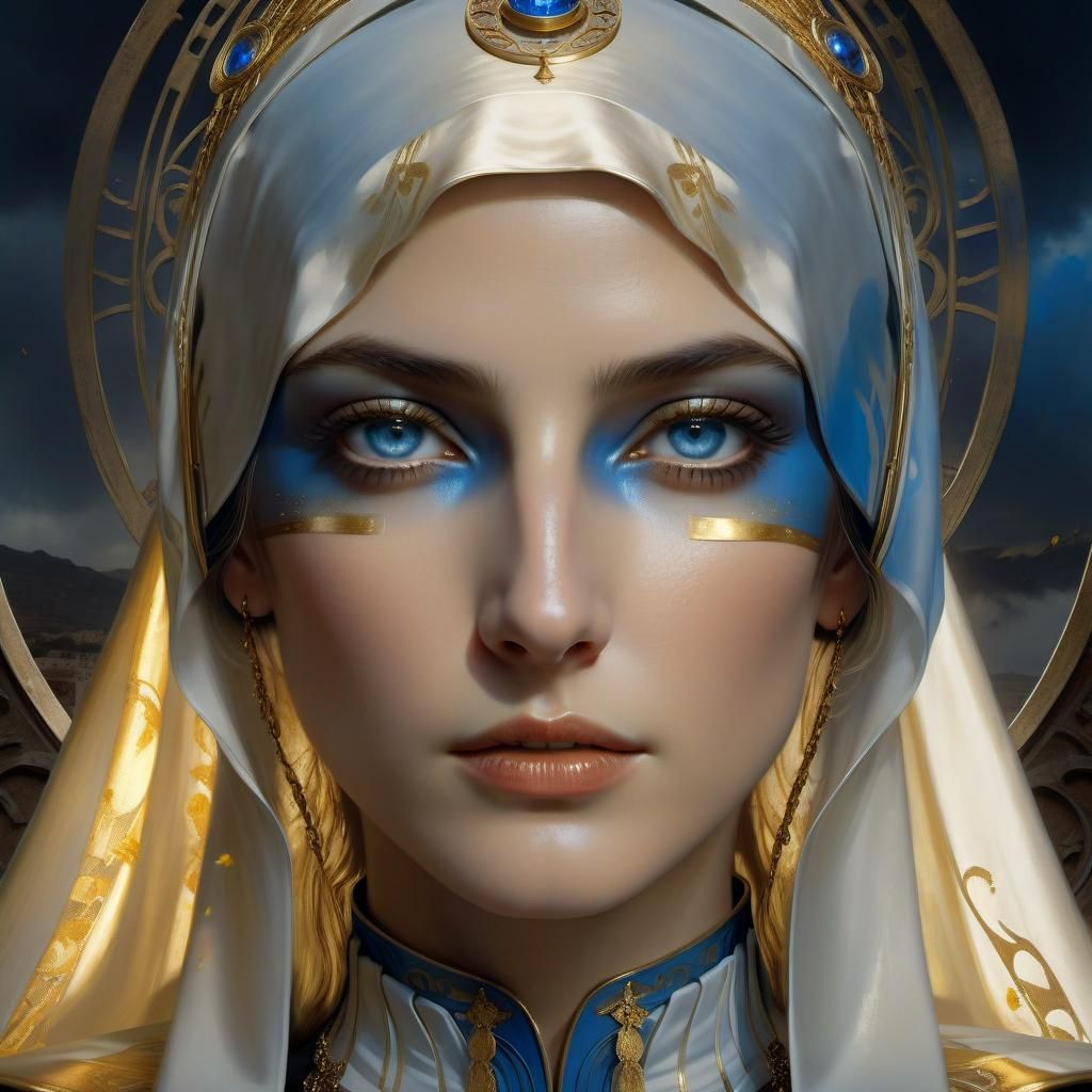 Art Nouveau Nun Portrait with Golden Halo