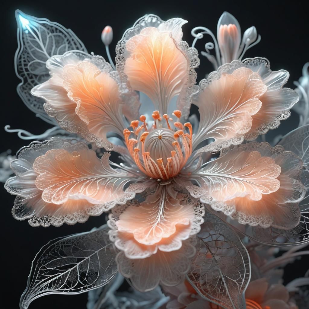 Luminous Filigree Flower in Bioluminescent Style