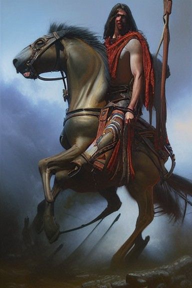 Horse-Headed Warrior on Zorse, Oil Painting