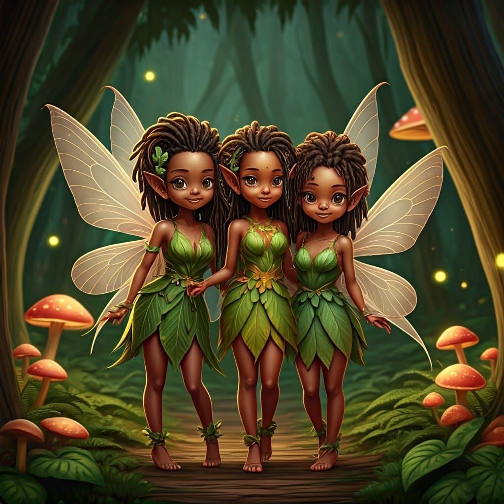 Mystical Nubian Fairies in Whimsical Forest
