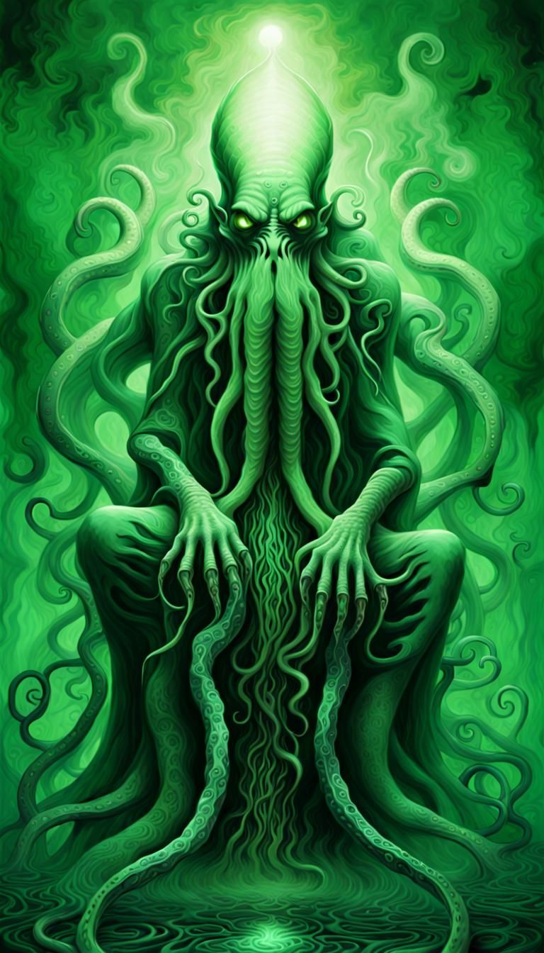 Cthulhu in Eerie Green Mist: Gothic Digital Art