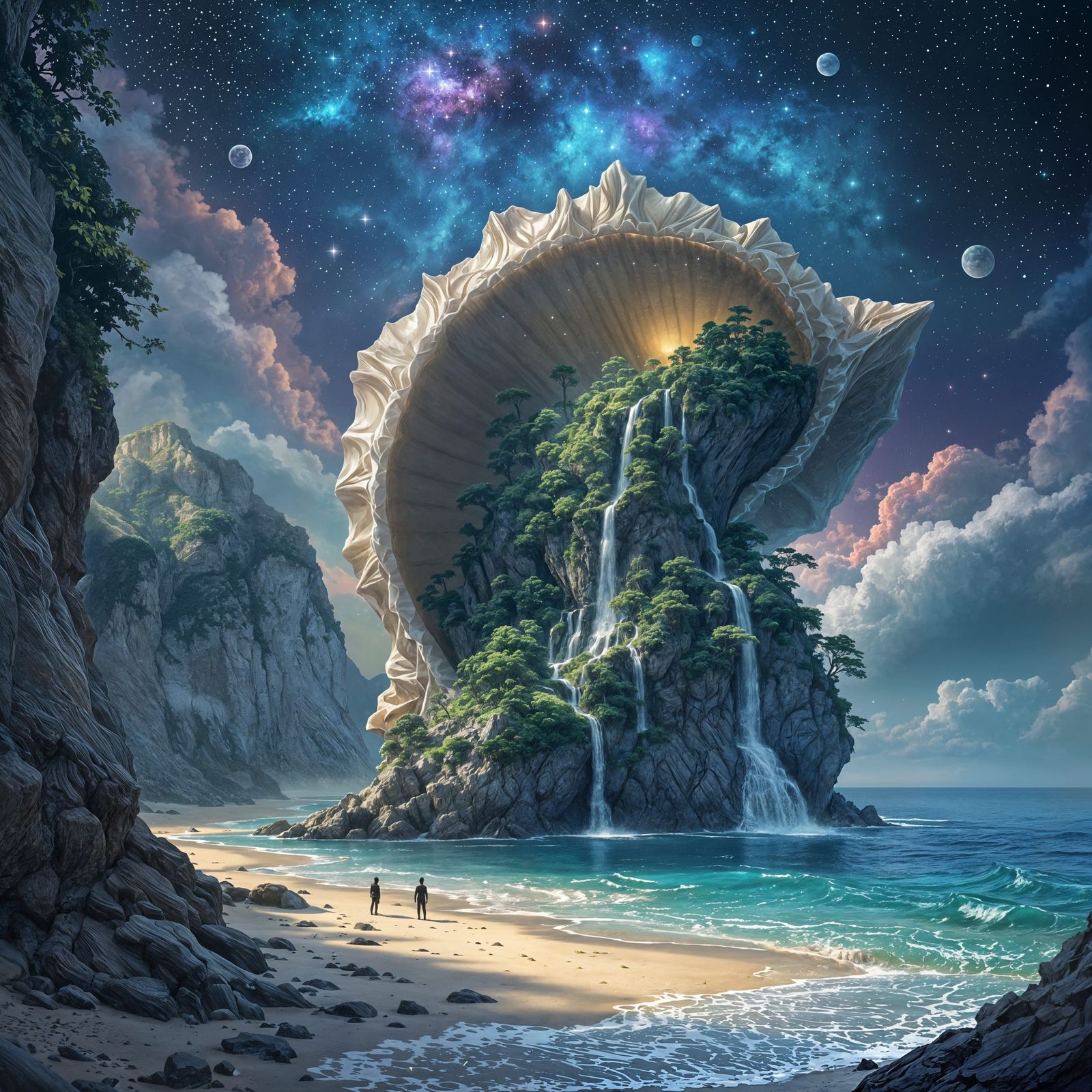 Majestic Conch Shell Arch in a Fantastical Night Sky