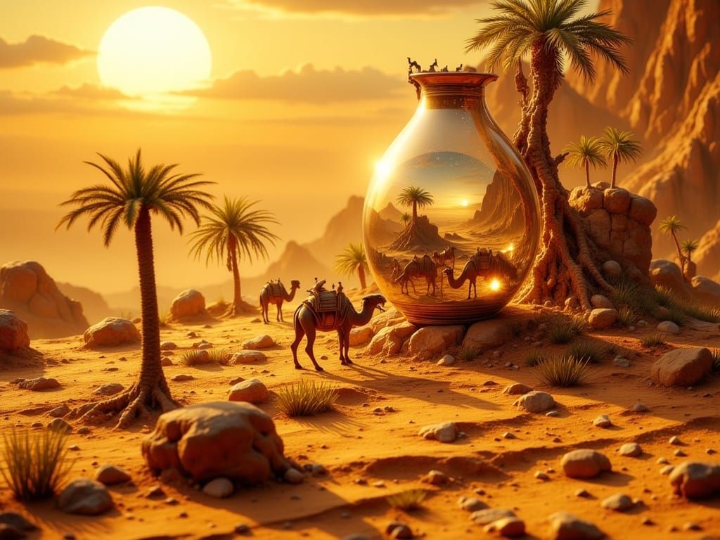 Miniature Desert Oasis in Surreal Style