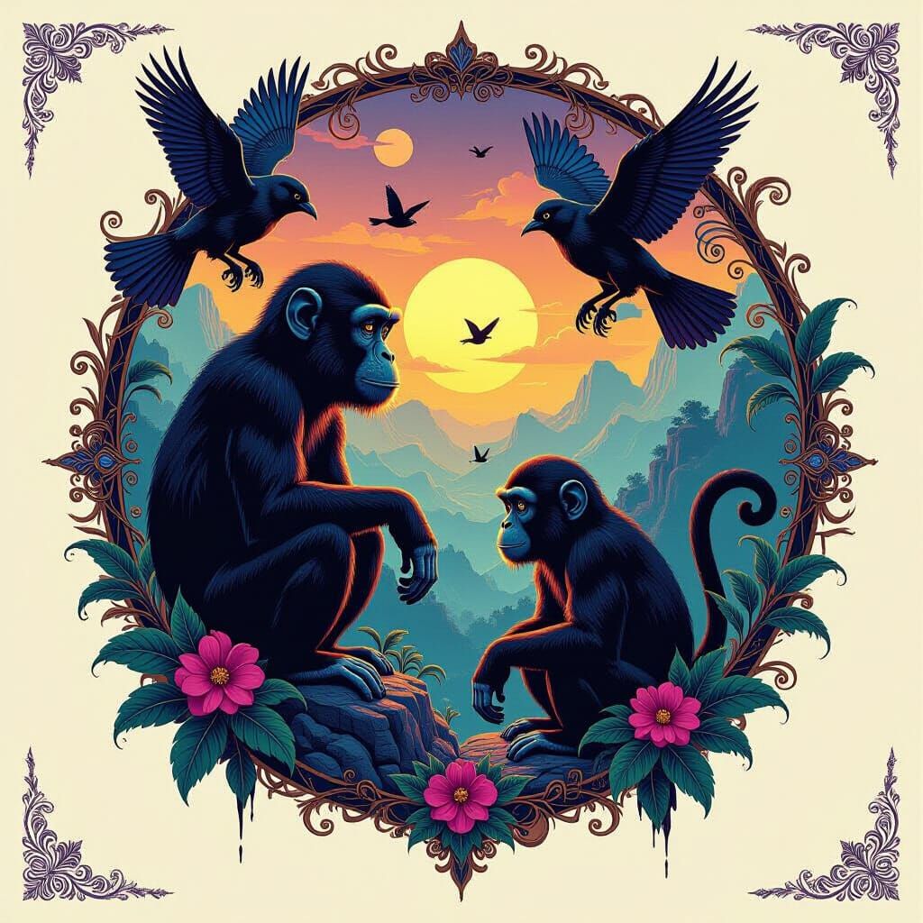 Surreal Monkeys and Birds in Dark Fantasy Concept Art