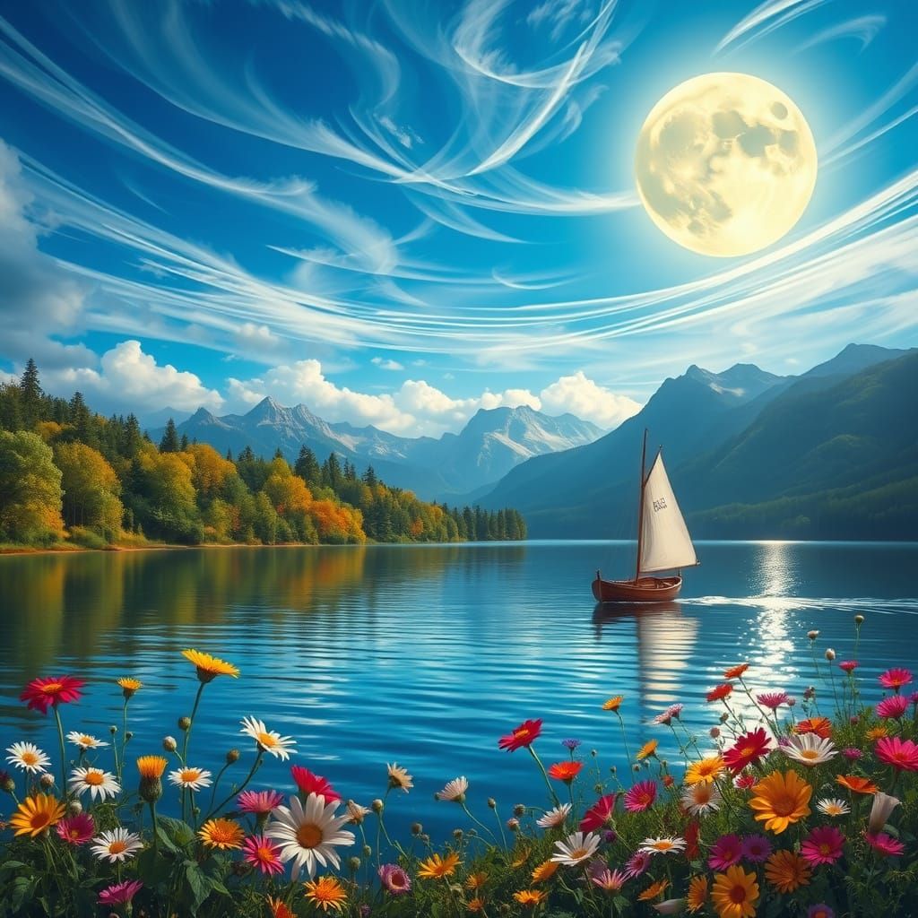 Serene Landscape in Dreamy, Whimsical Style