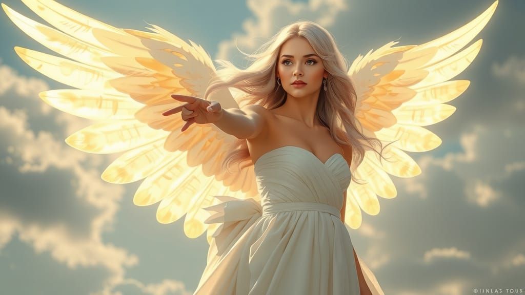 Ethereal Angel with Wings in Art Nouveau Style