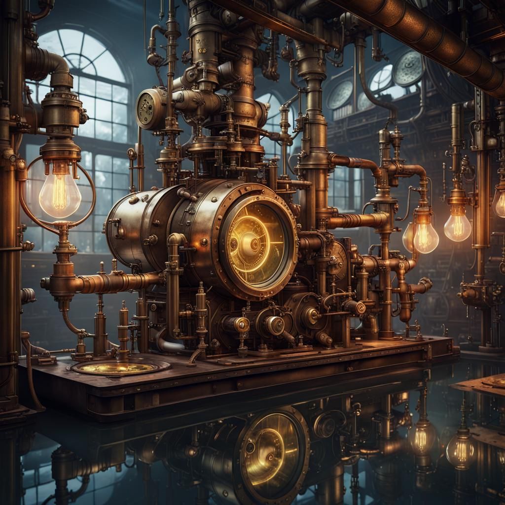 Steampunk Workshop Reflected in Mystical Water
