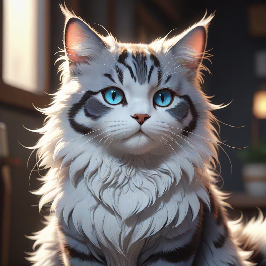 Detailed 3D Anime Cat with Unique Markings