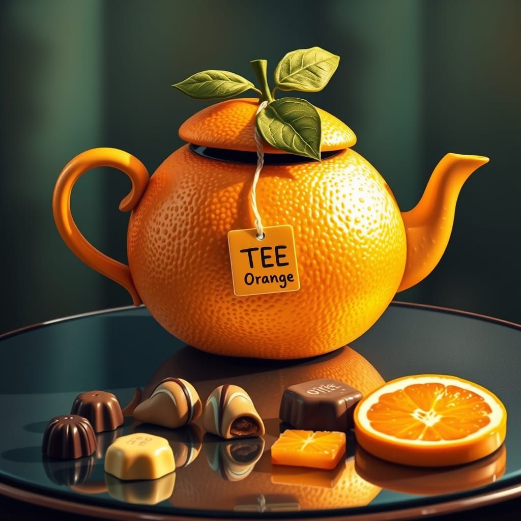 Whimsical Orange Teapot with Chocolates and Turkish Delight