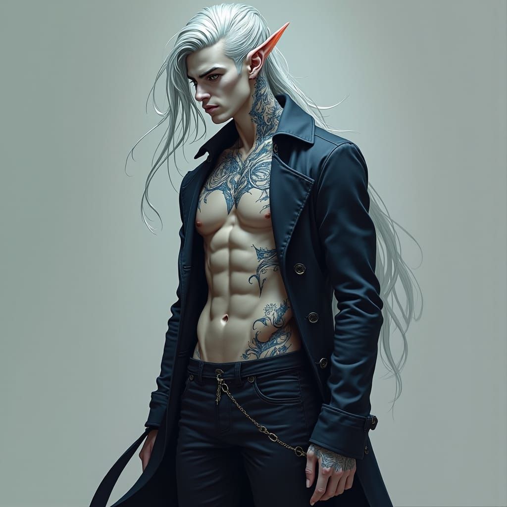 Shadar-Kai Elf with Tattoos in Gothic Style