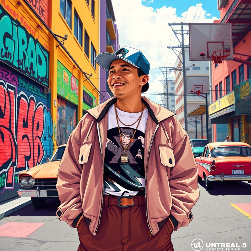 Filipino Man in 90s Hip-Hop Streetwear