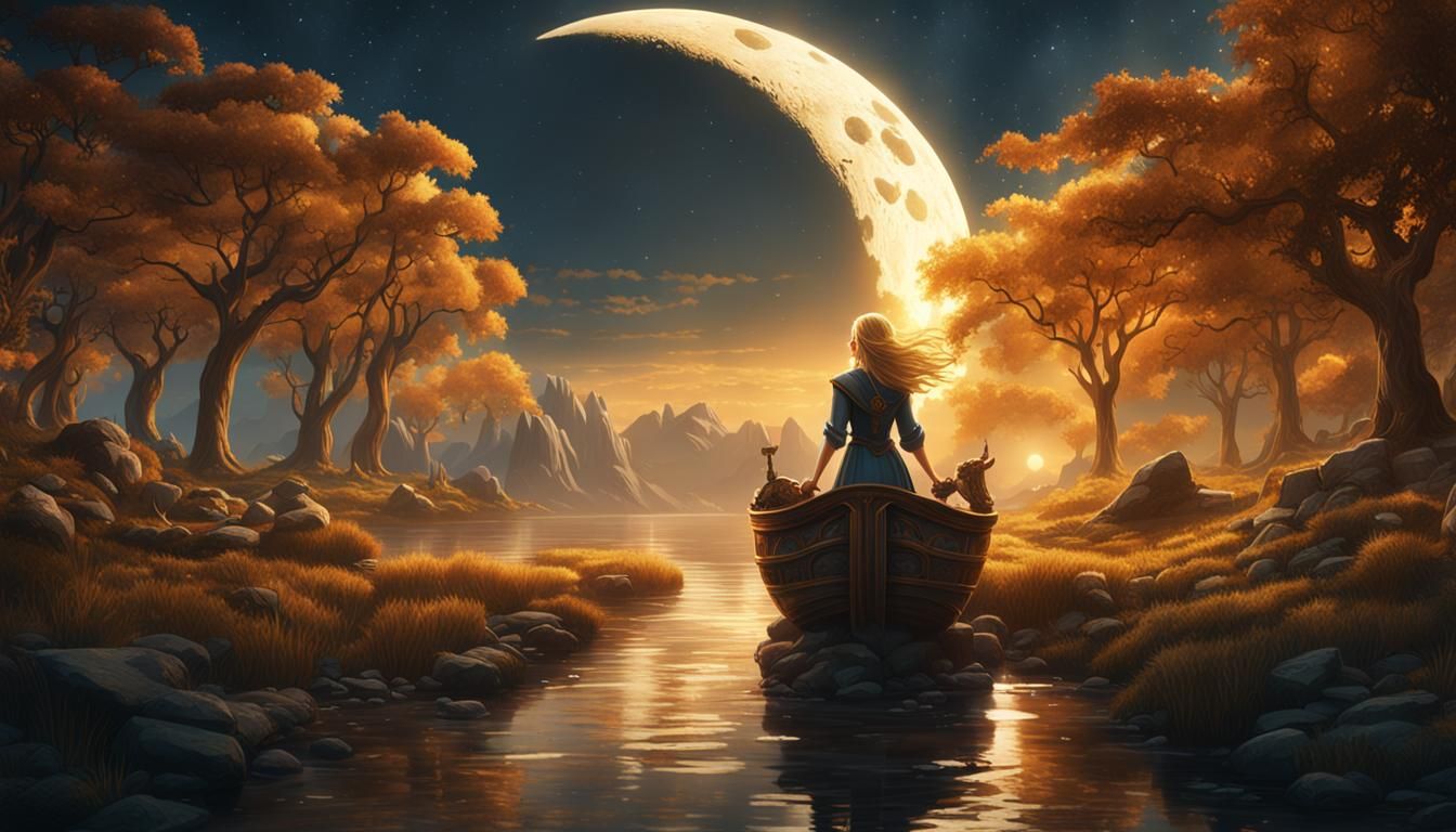 Golden Haired Woman in Moonlit Fantasy Art