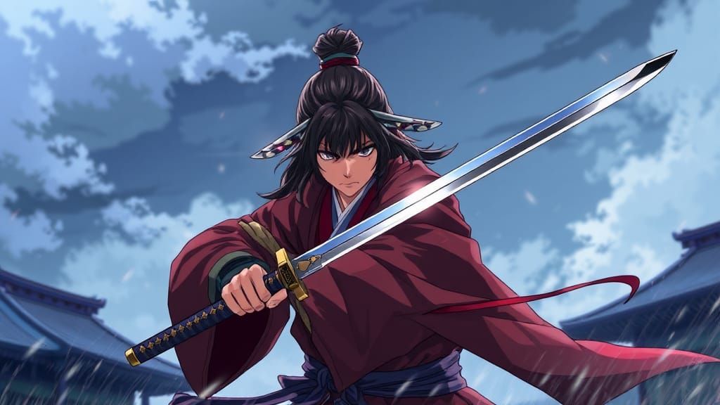 Kenshin Himura in Feudal Japan Anime Style