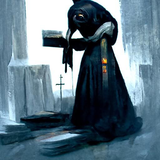 Sinister Praying Nun in Gothic Horror Style