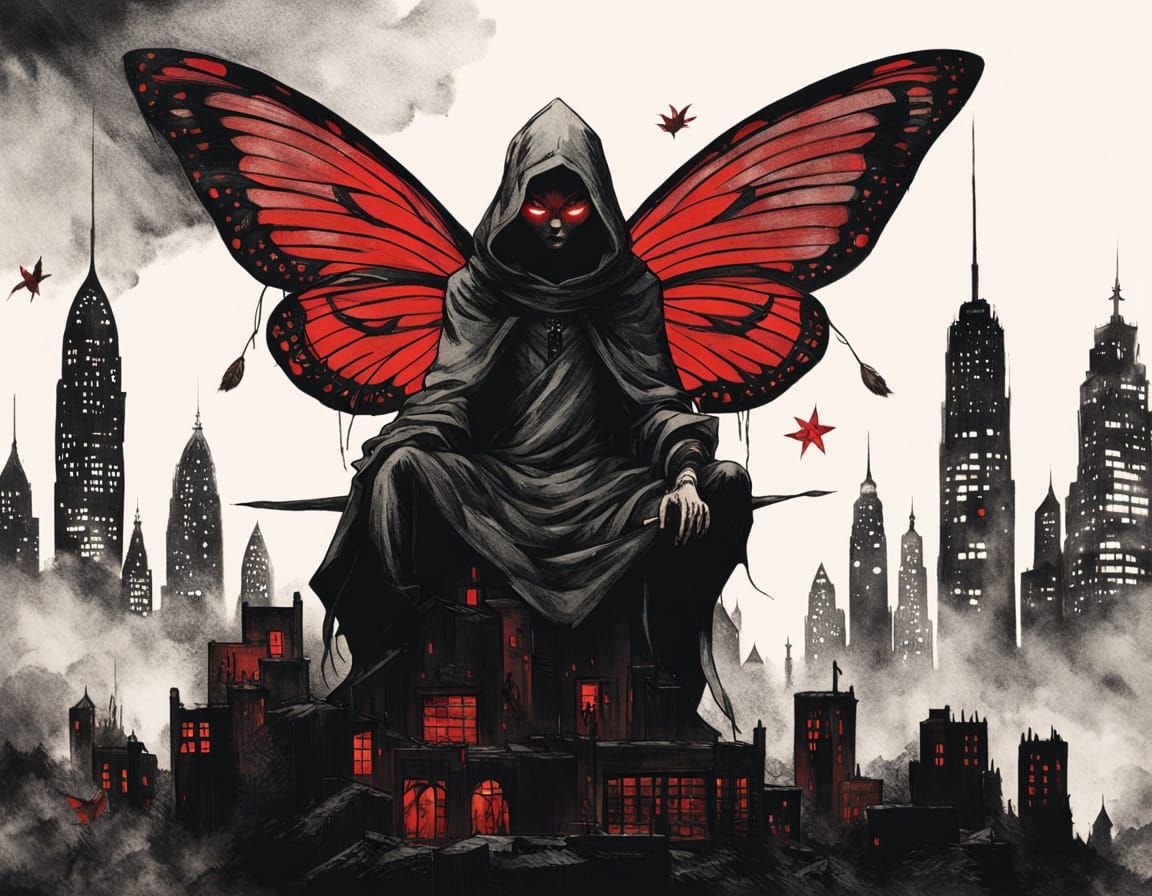 Cloaked Fairy Commands Cat Army: Ink and Charcoal Art