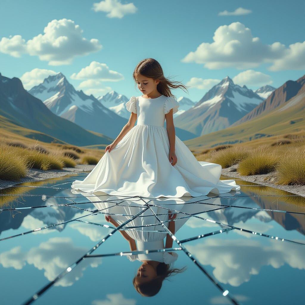 Surreal Girl Reflects Emotions in Shattered Glass