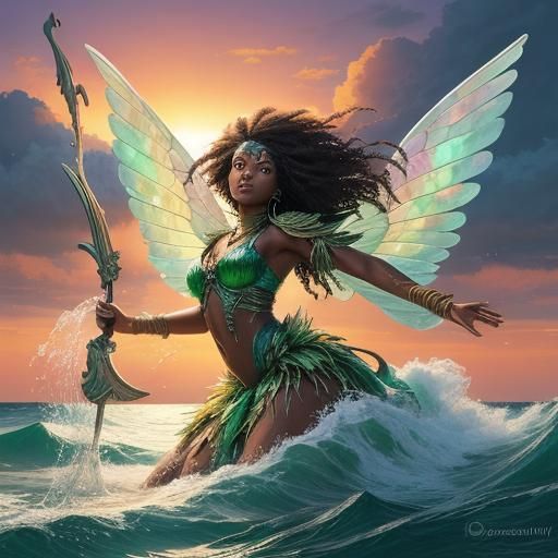African American Fairy Emerges at Sunrise