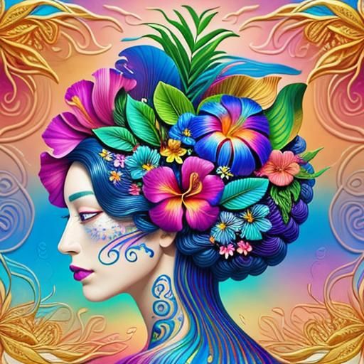 Surreal Tropical Floral Blooms Inside a Head