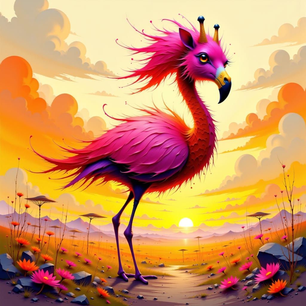 Flamingo-Giraffe Hybrid in Expressive Digital Art Style