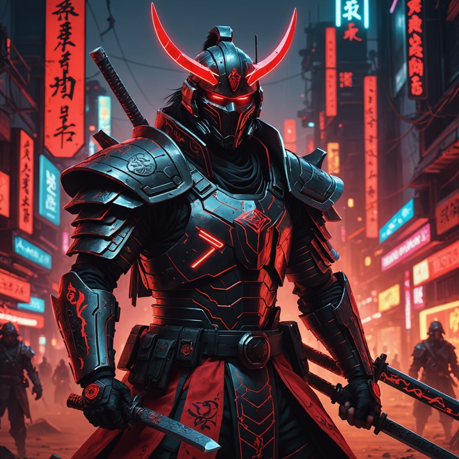 Cyberpunk Samurai Warrior in Neon Desert