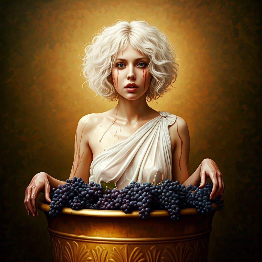 Goddess Emerges from Grapes, Classical Painting Style