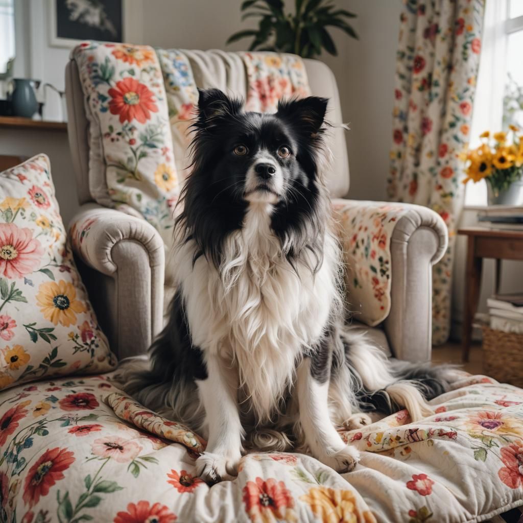 Cute Dog and Cat on Armchair in Sunlight