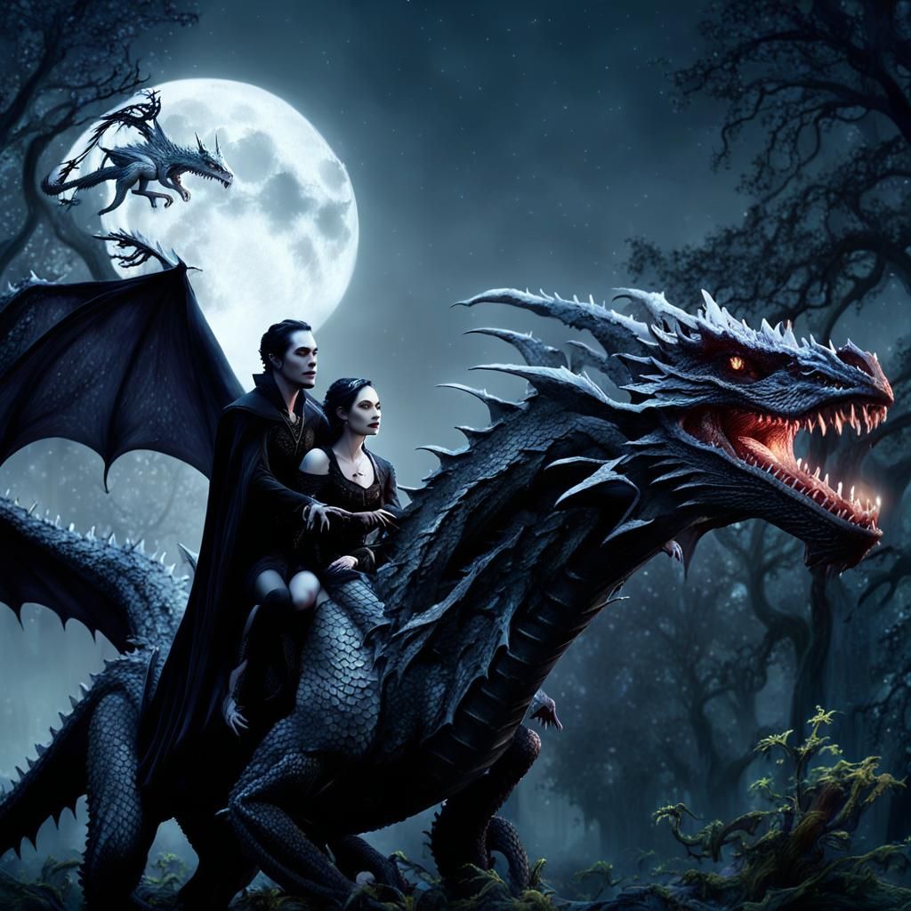 Gothic Vampire and Dragon in Enchanted Forest