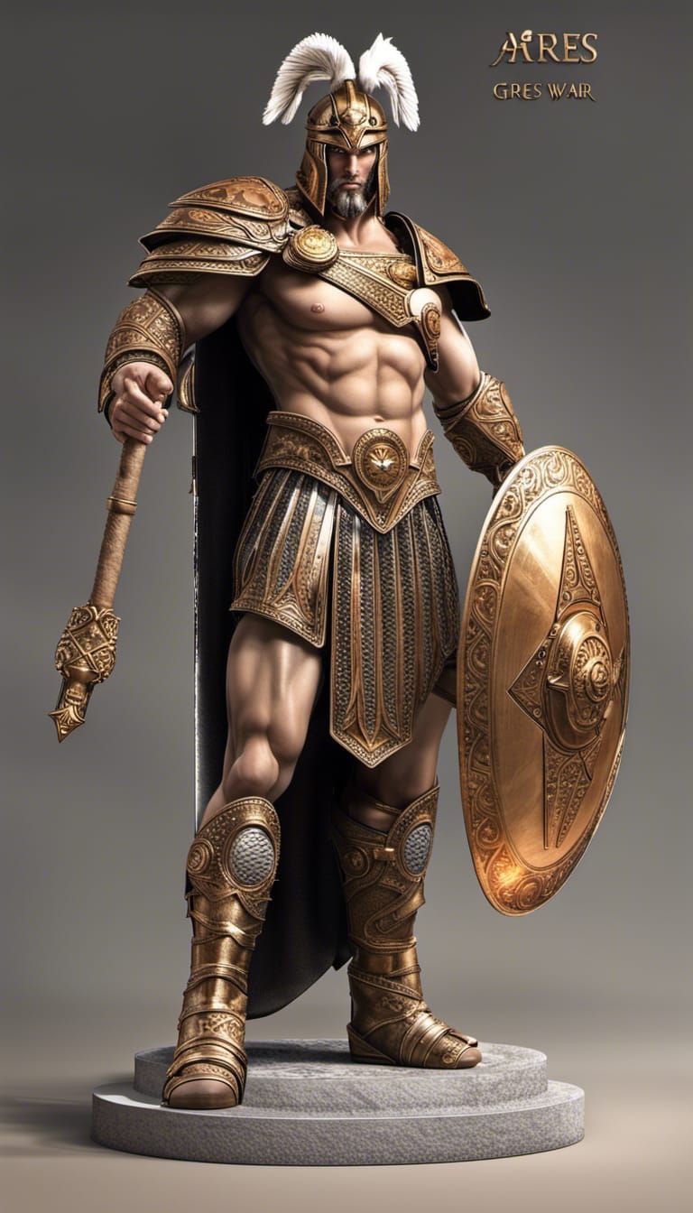 Ares, Greek God of War in Hyperrealistic Style