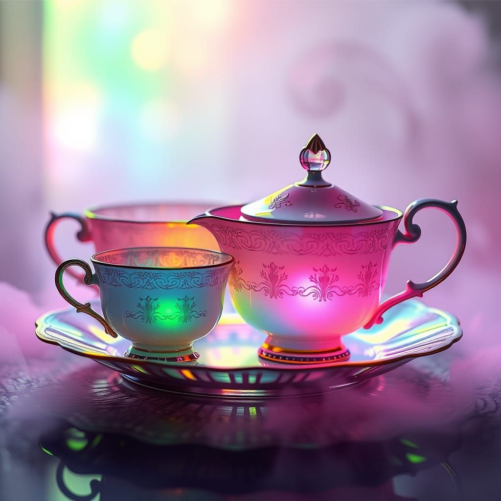 Ethereal Neon Tea Set in Pastel Rainbow Mist