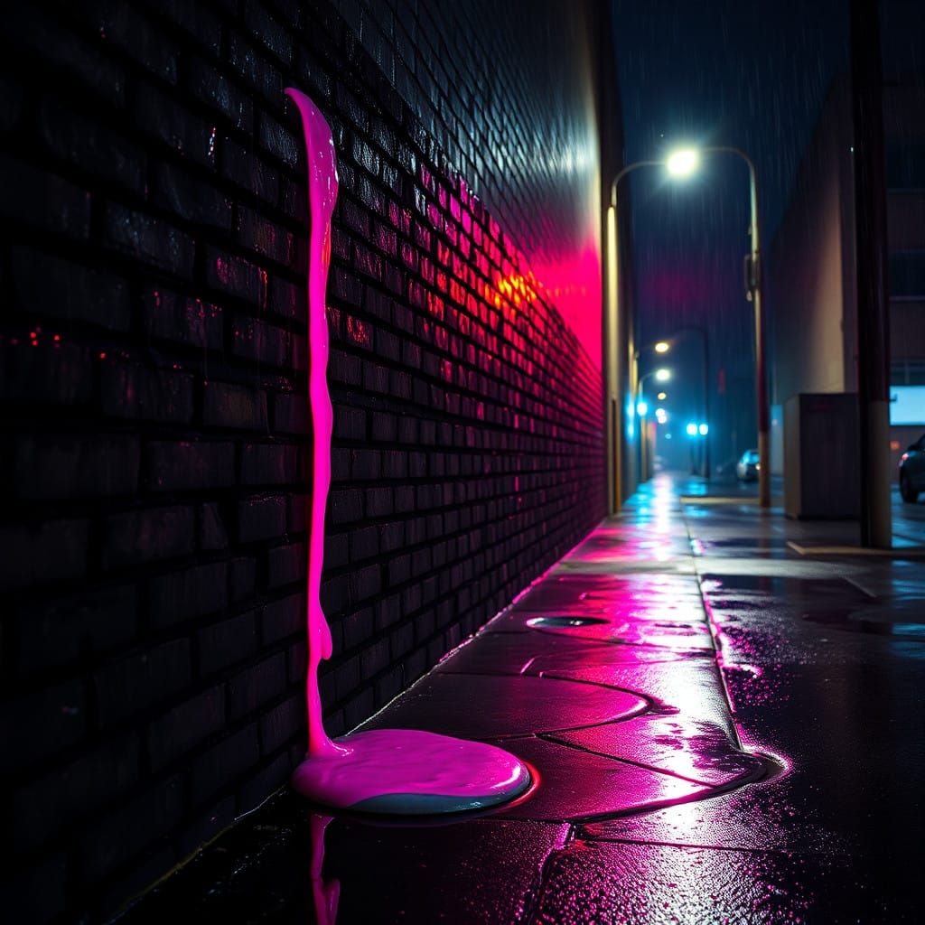 Gritty Neon Dreams on a Rainy Night