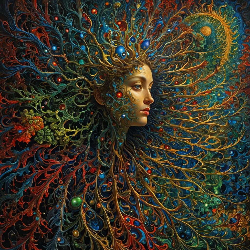 Surreal Renaissance Woman in Oil Painting