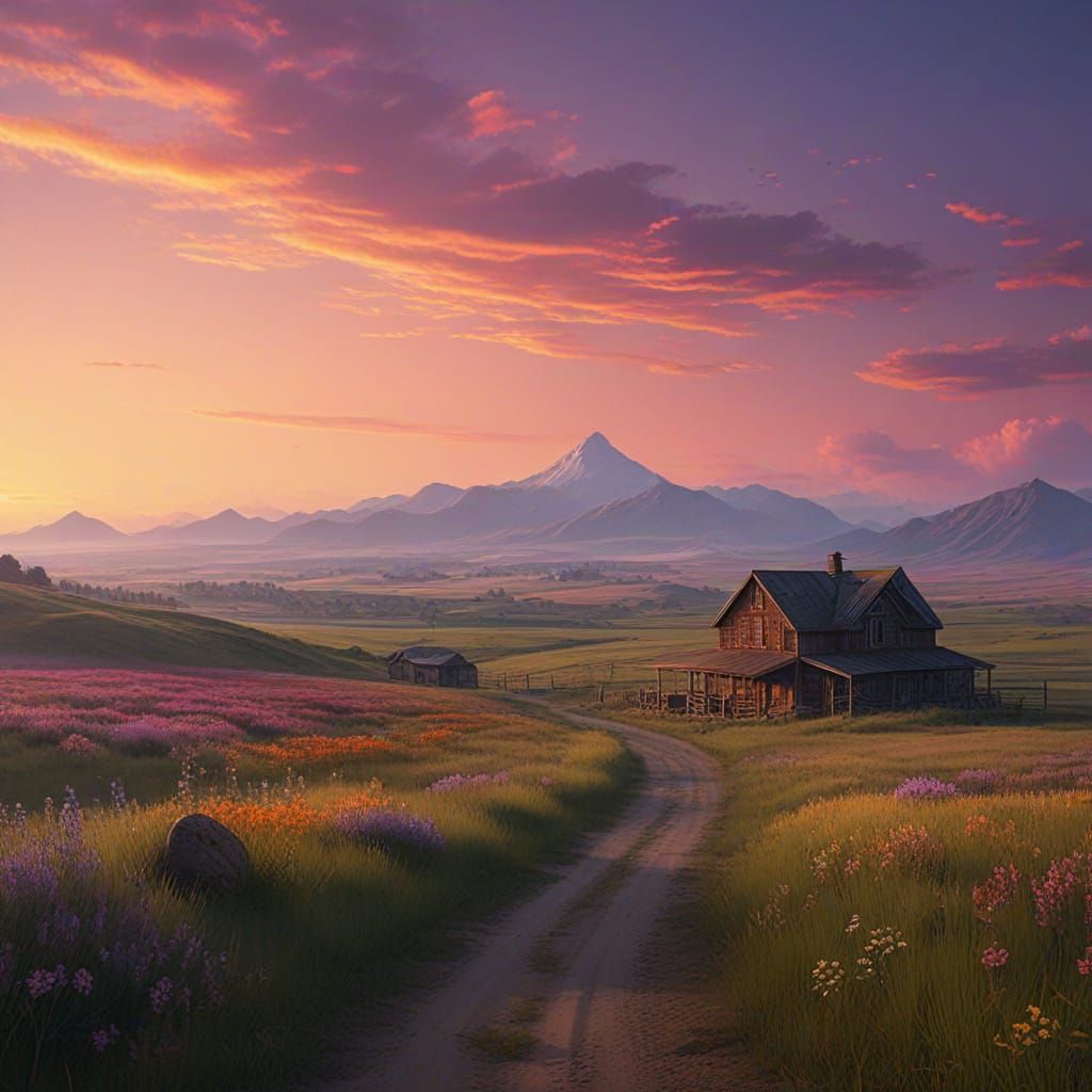Serene Idaho Sunset in Fantasy Concept Art Style
