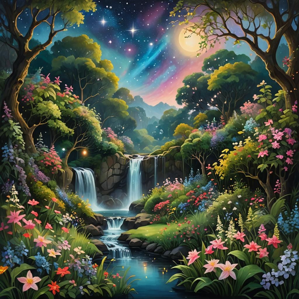 Overgrown Garden Landscape Painting in Impressionist Style