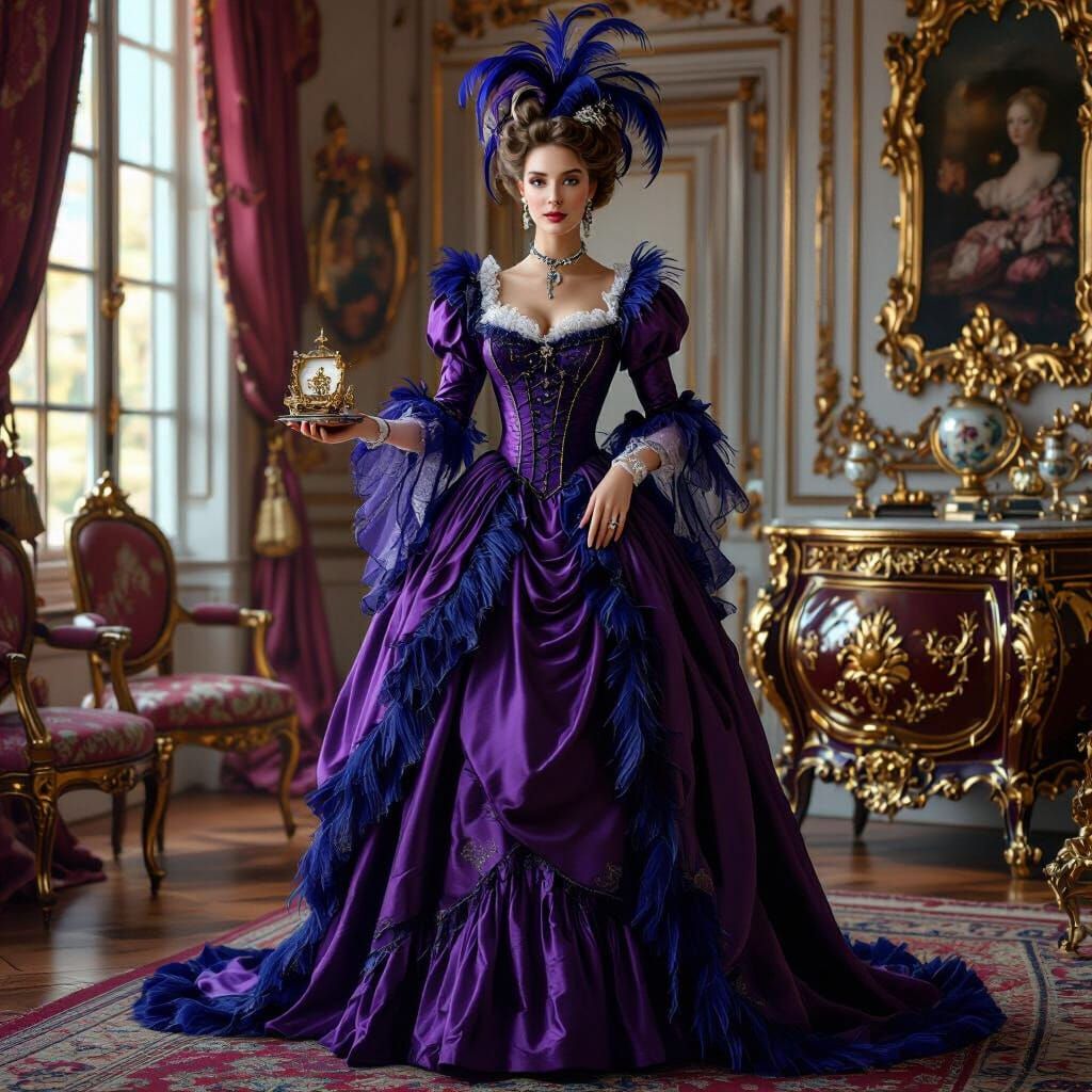 Elegant 18th Century Lady in Silk Gown, Fantasy Art