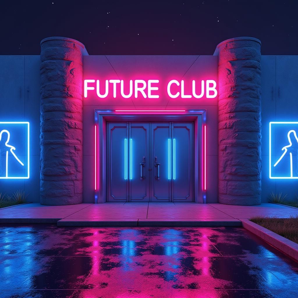 Futuristic Neon Nightclub Exterior in Cyberpunk Style