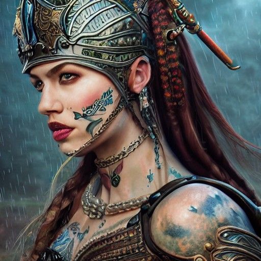 Tattooed Princess Goddess in the Rain