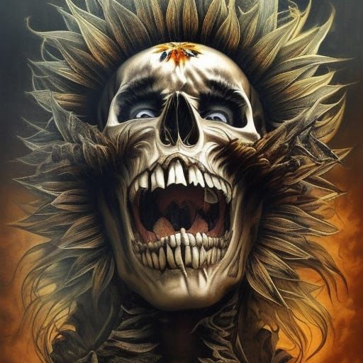 Ghost Tiger Riders in a Skull Sunflower Sky