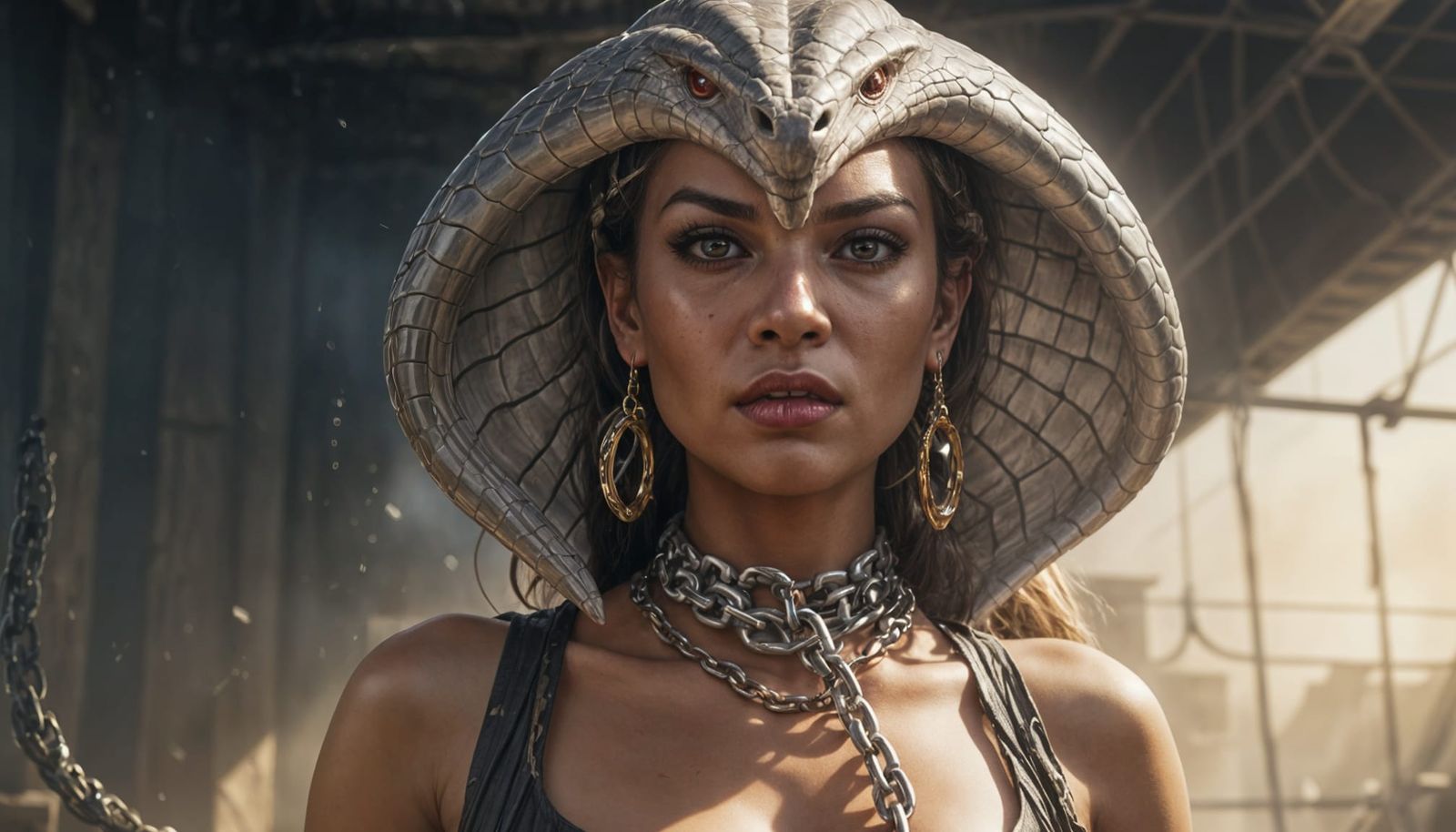 Mysterious Cobra Goddess in Cinematic Film Style