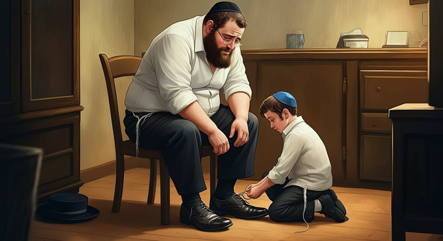 Hasidic Father's Tender Moment with Son
